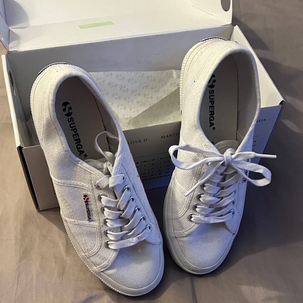 Superga Classic White Lace-Up Sneakers